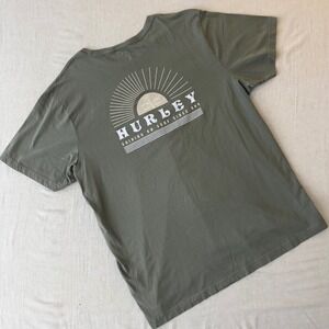 Hurley Mens Sage Green Graphic T-Shirt XL Shining On Surf Sun Logo
